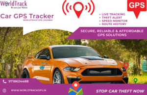 Car GPS Tracker Near Me in Mumbai – WorldTrack GPS device showing real-time vehicle tracking on mobile app