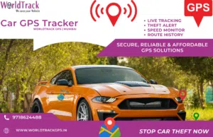 Car GPS Tracker Near Me in Mumbai โ WorldTrack GPS device showing real-time vehicle tracking on mobile app