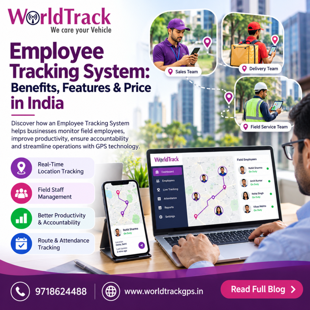 Business manager reviewing a GPS employee tracking dashboard for field staff coordination.